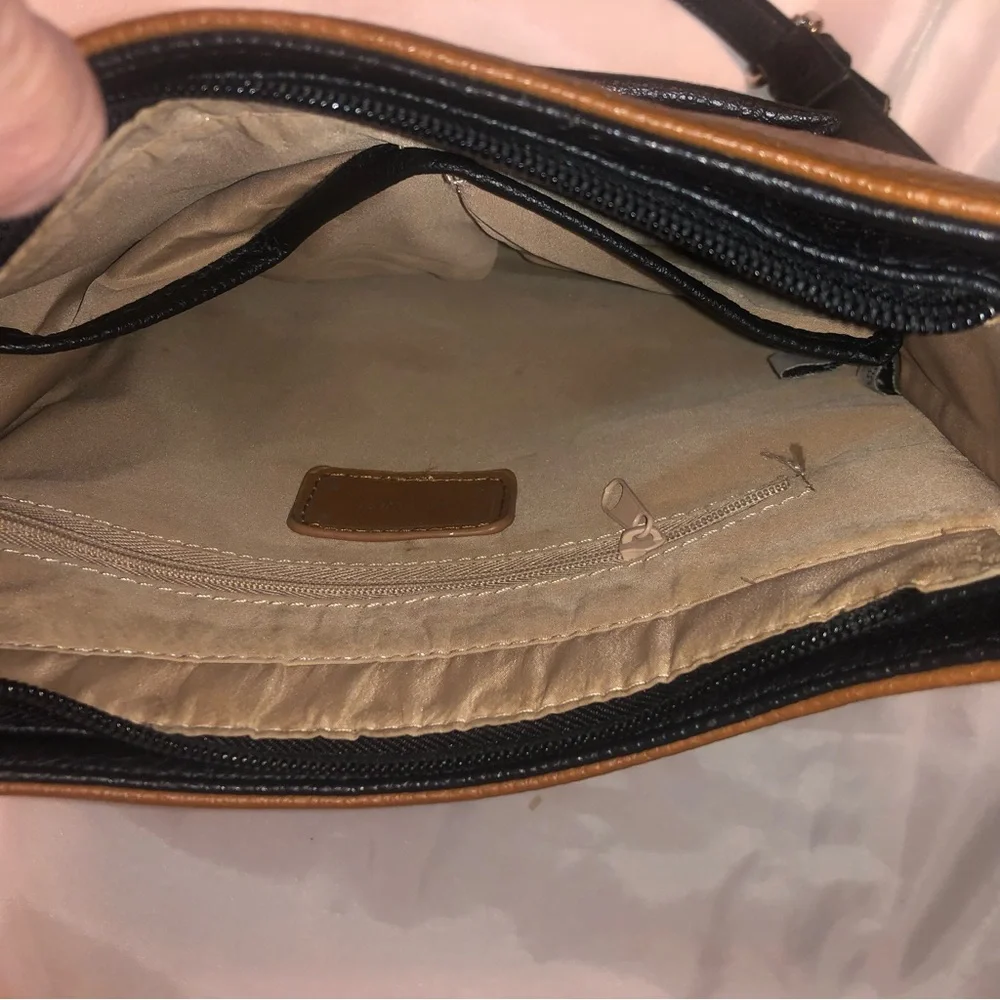 Nine West Brown and Black Pebbled Leather crossbody Messenger